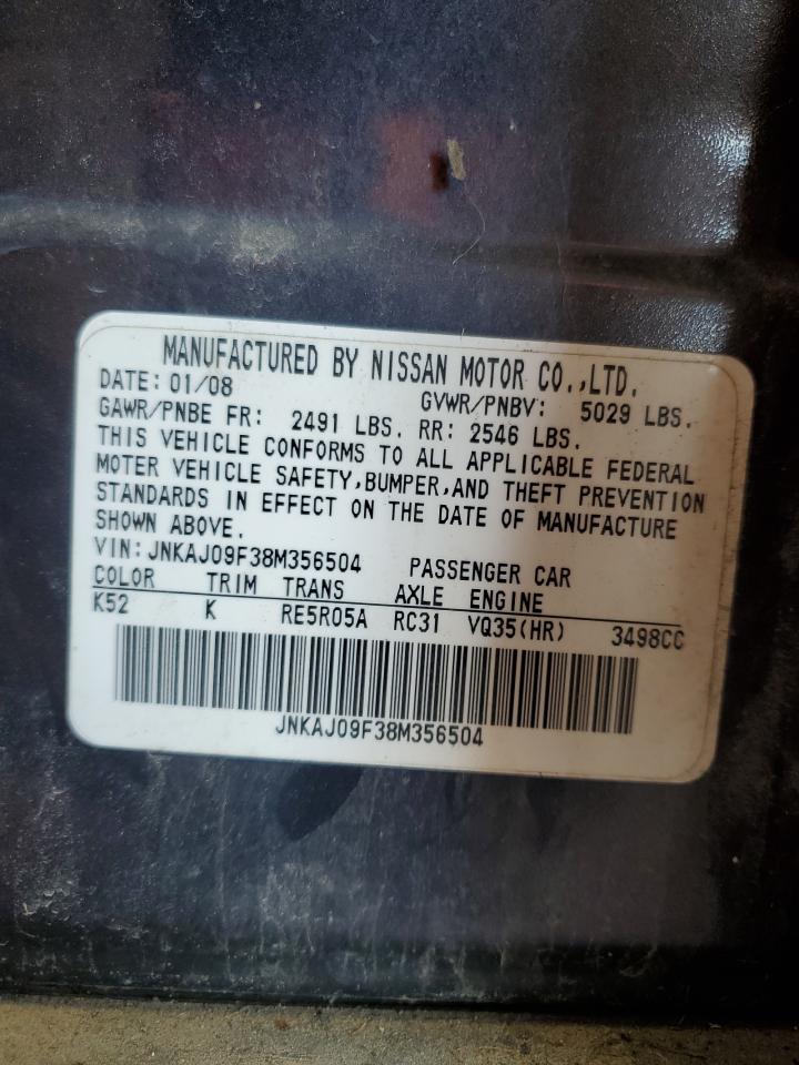 2008 Infiniti Ex35 Base VIN: JNKAJ09F38M356504 Lot: 66004665
