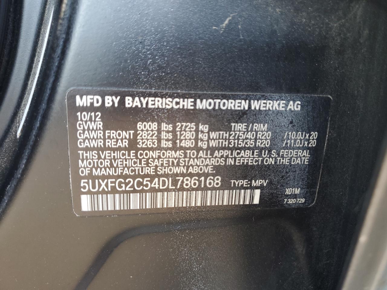 2013 BMW X6 xDrive35I VIN: 5UXFG2C54DL786168 Lot: 64829655