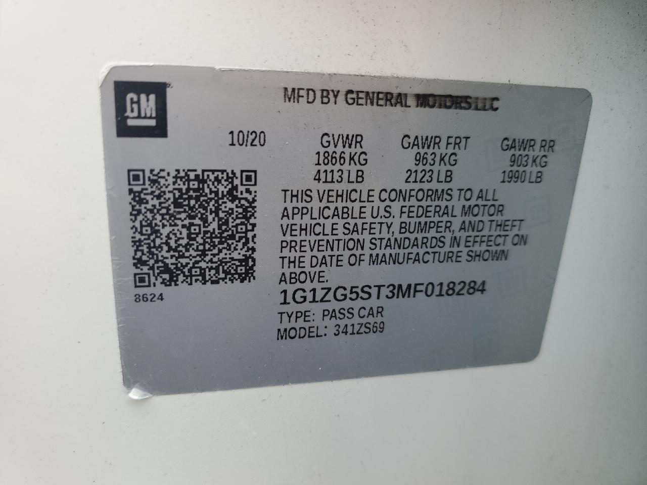 2021 Chevrolet Malibu Rs VIN: 1G1ZG5ST3MF018284 Lot: 64042985