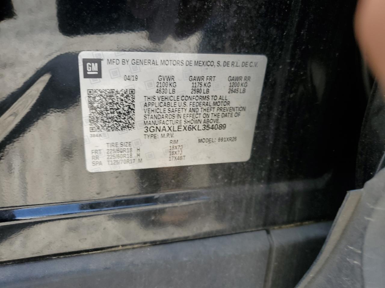 2019 Chevrolet Equinox Lt VIN: 3GNAXLEX6KL354089 Lot: 64983545