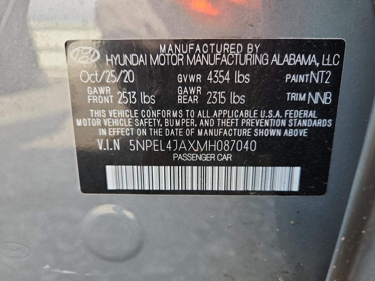 2021 Hyundai Sonata Sel VIN: 5NPEL4JAXMH087040 Lot: 63133005