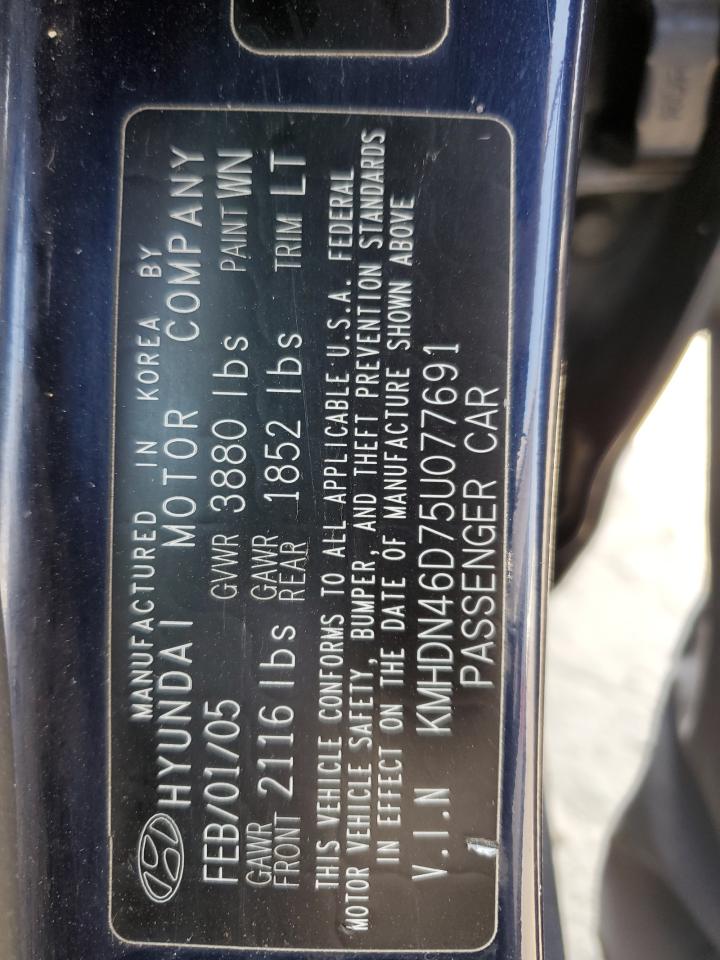 2005 Hyundai Elantra Gls VIN: KMHDN46D75U077691 Lot: 63533175