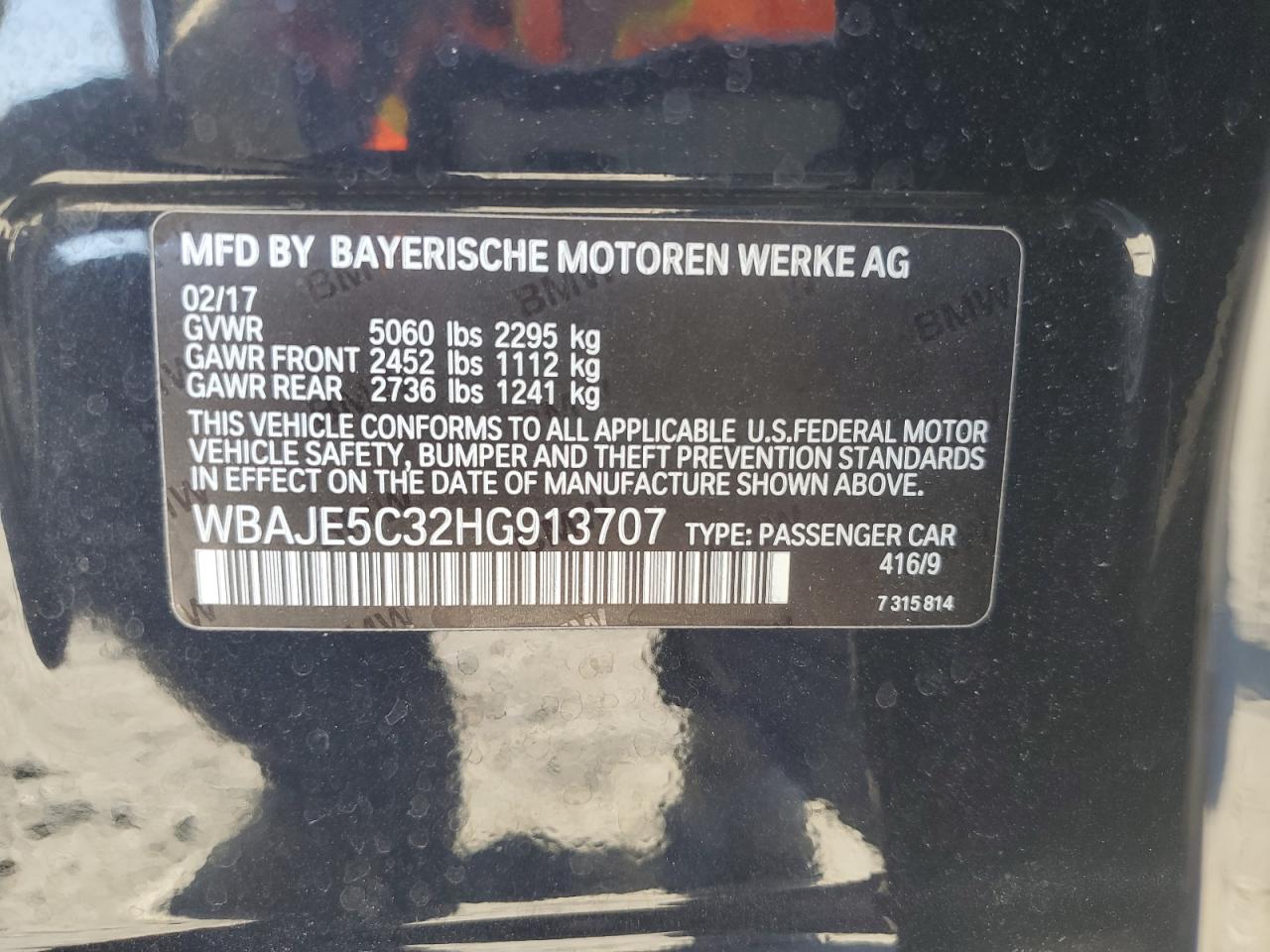 2017 BMW 540 I VIN: WBAJE5C32HG913707 Lot: 62763175