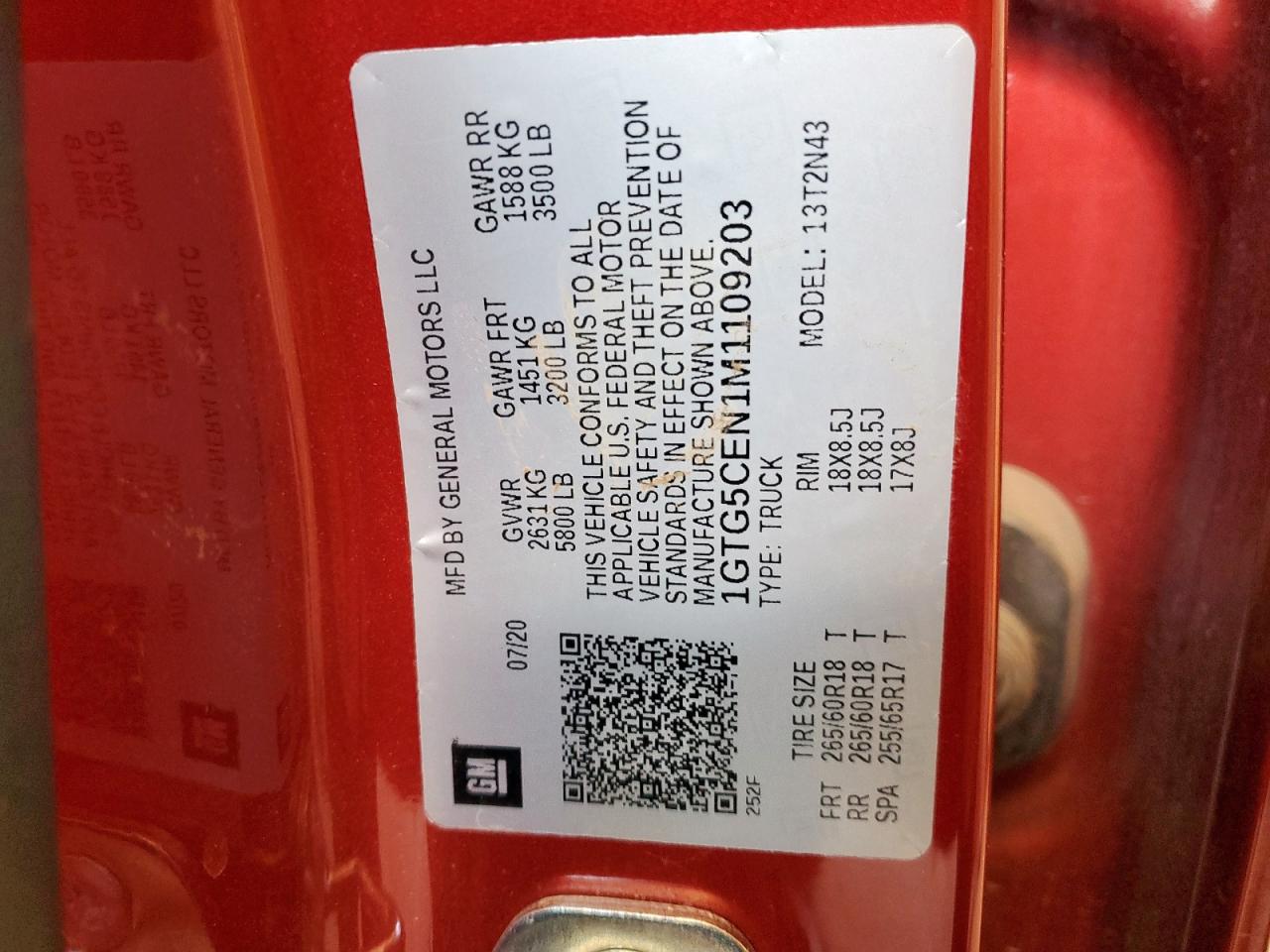 2021 GMC Canyon Elevation VIN: 1GTG5CEN1M1109203 Lot: 65931855