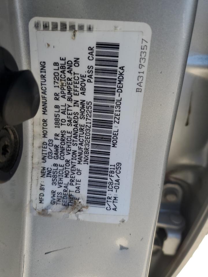 2003 Toyota Corolla Ce VIN: 1NXBR32E03Z172255 Lot: 58784495
