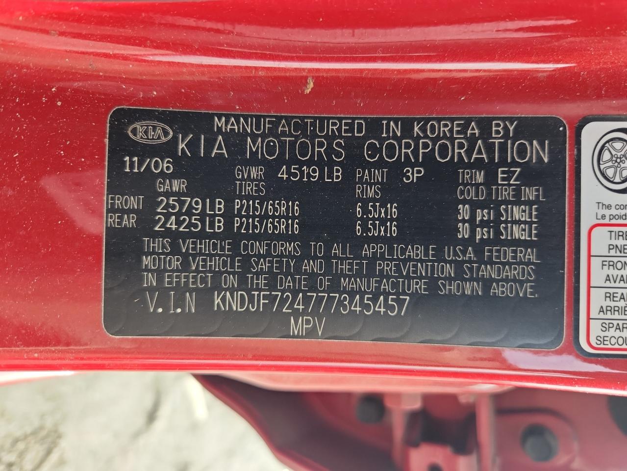 2007 Kia Sportage Lx VIN: KNDJF724777345457 Lot: 63072585