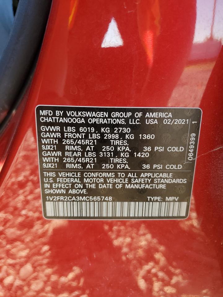 2021 Volkswagen Atlas Sel Premium R-Line VIN: 1V2FR2CA3MC565748 Lot: 63349985