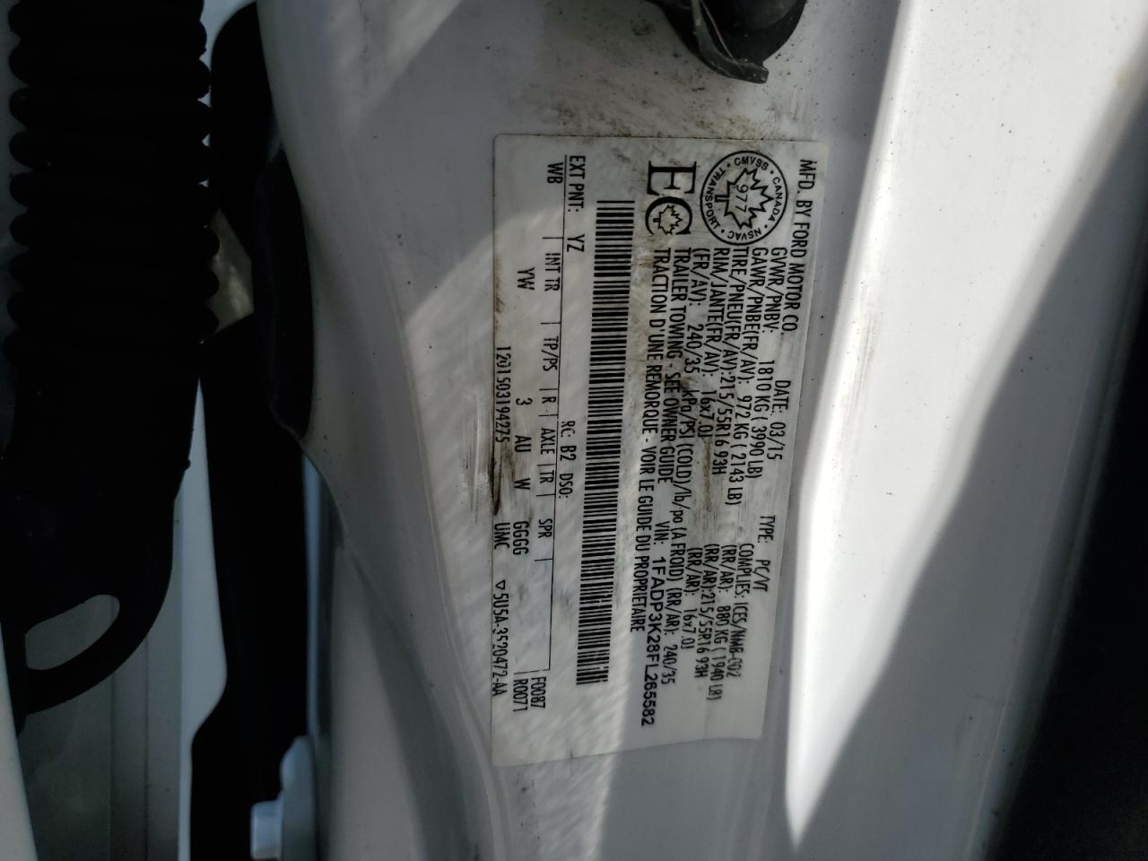 2015 Ford Focus Se VIN: 1FADP3K28FL265582 Lot: 65021365