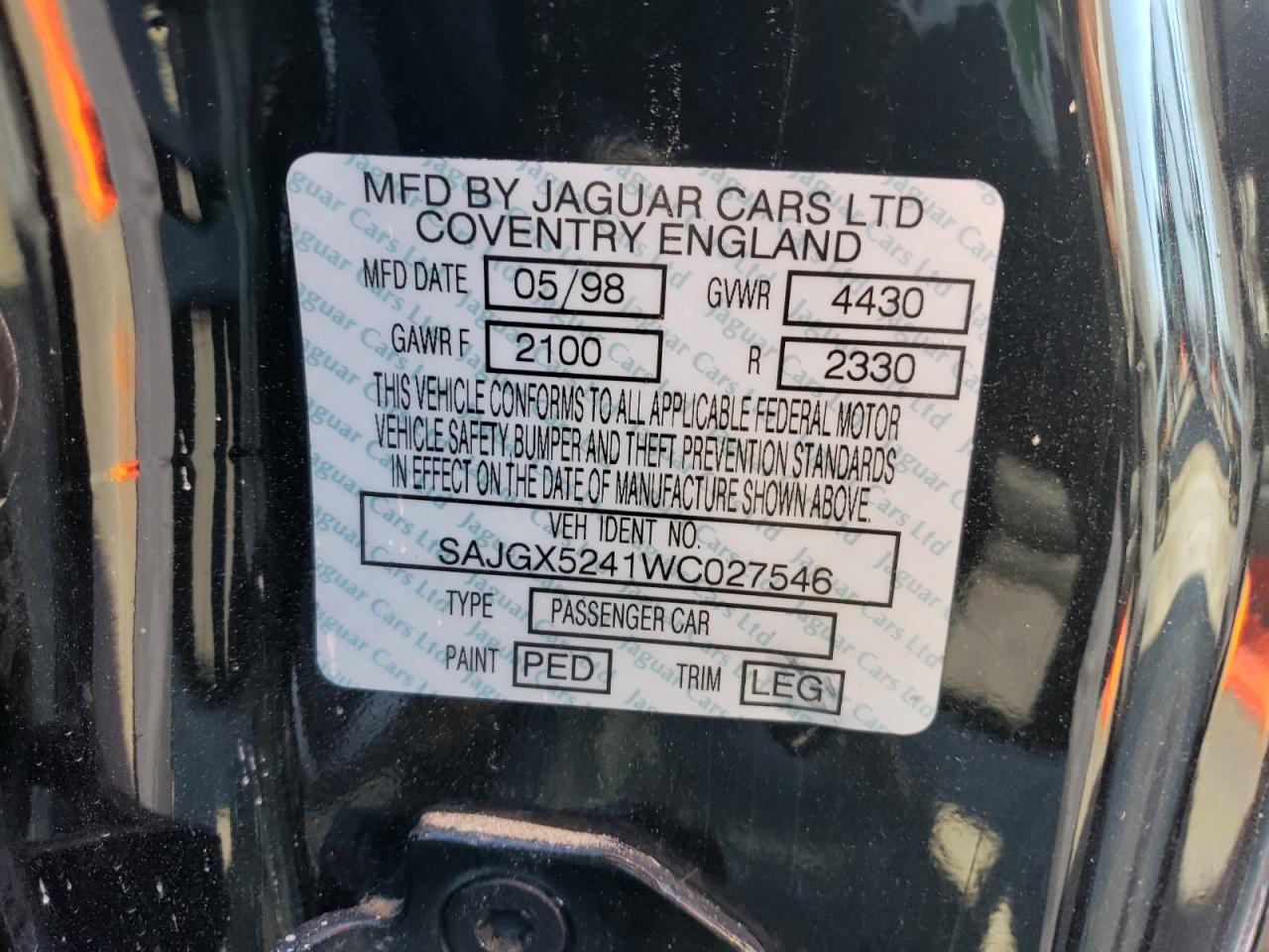 1998 Jaguar Xk8 VIN: SAJGX5241WC027546 Lot: 62848525
