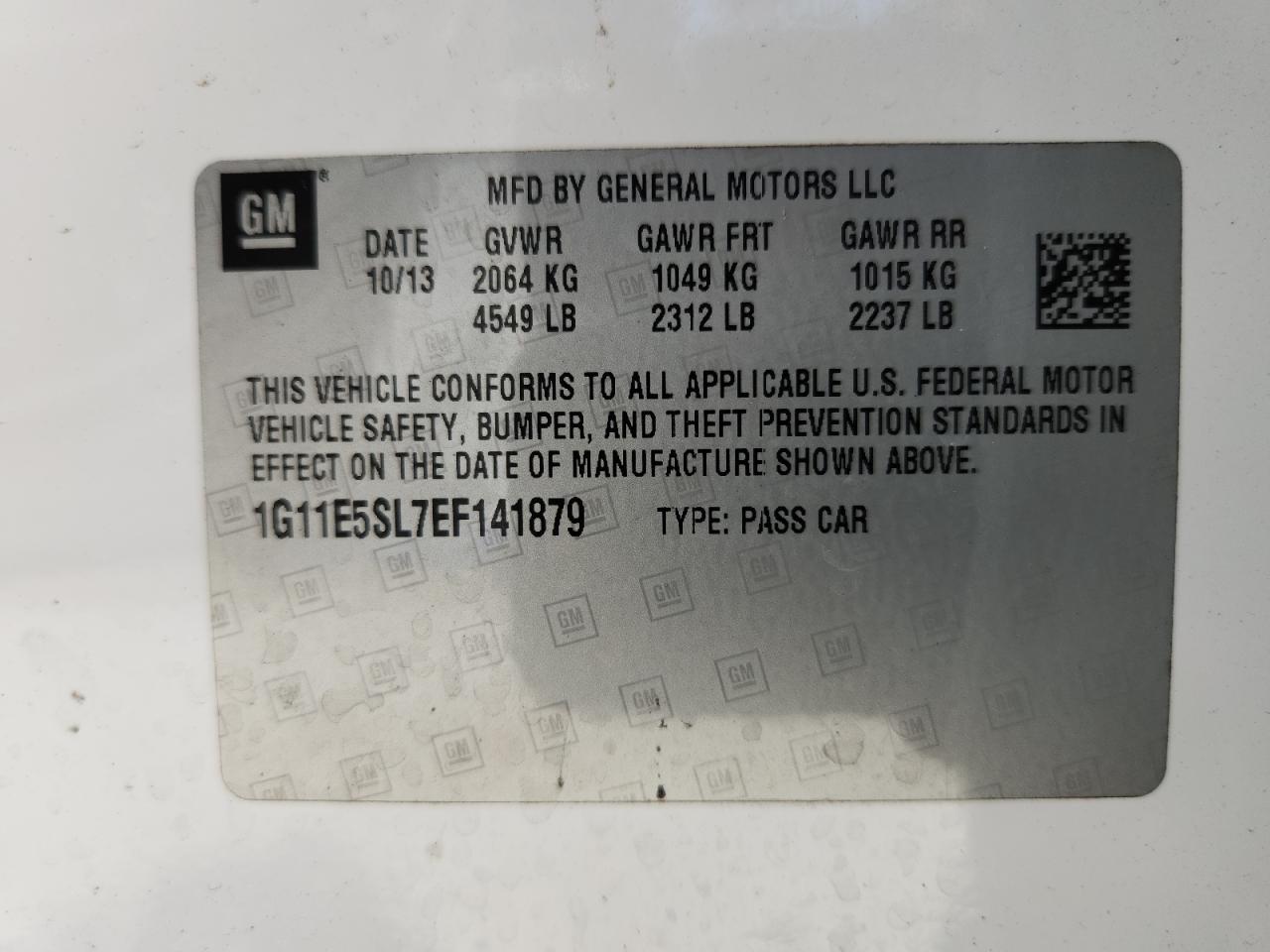 2014 Chevrolet Malibu 2Lt VIN: 1G11E5SL7EF141879 Lot: 62863255