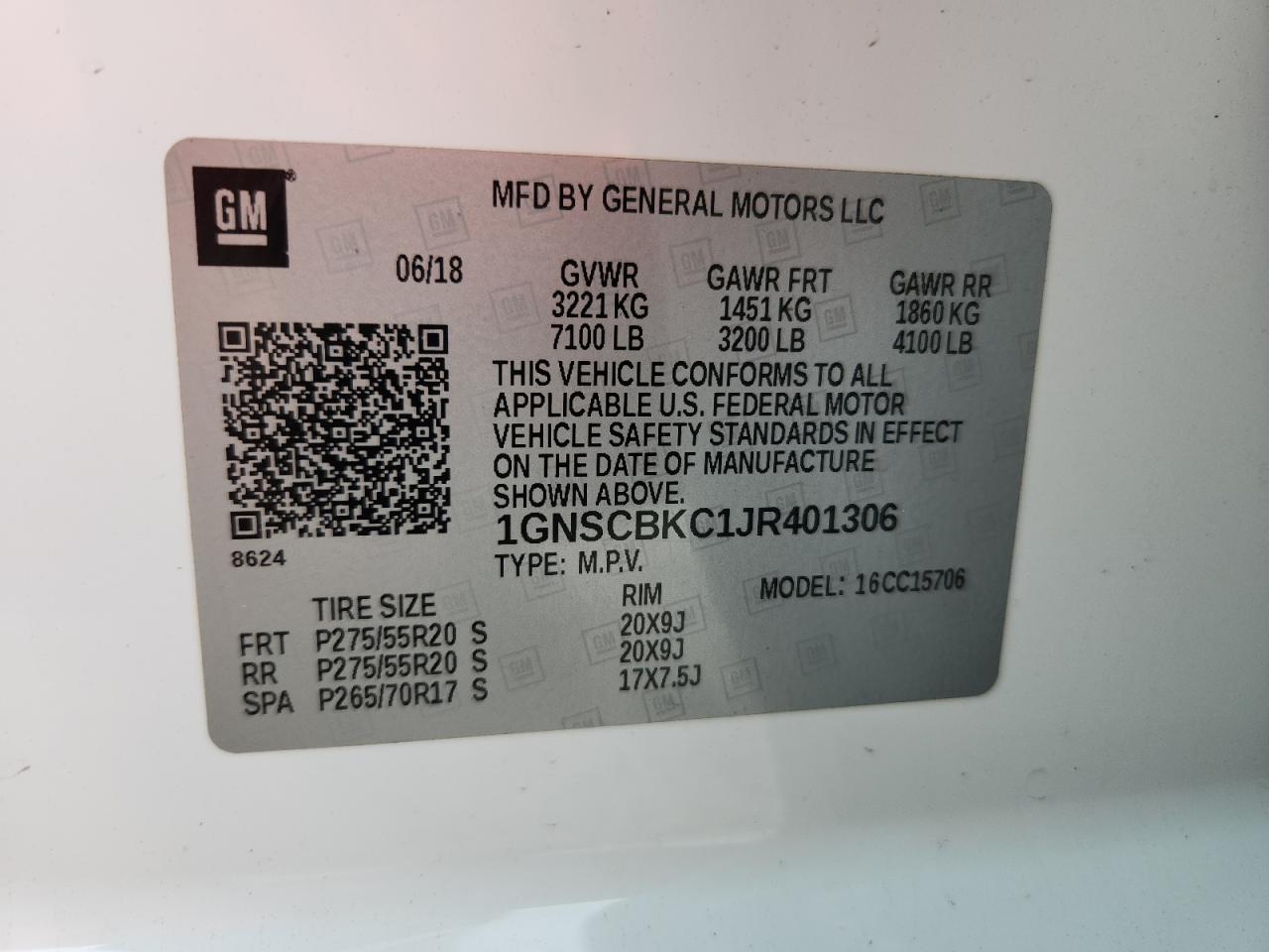 2018 Chevrolet Tahoe C1500 Lt VIN: 1GNSCBKC1JR401306 Lot: 64125435
