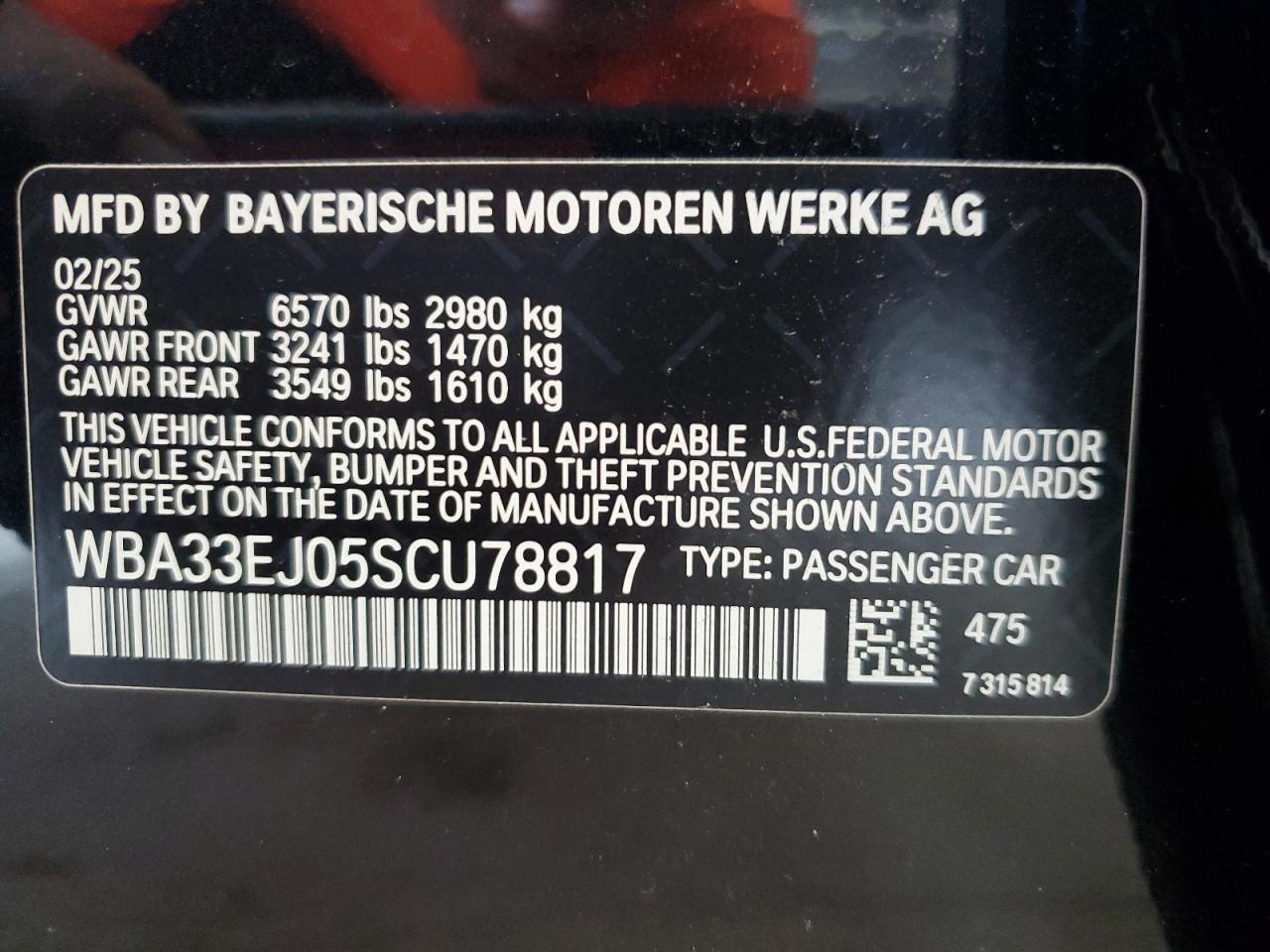 2025 BMW 760 Xi VIN: WBA33EJ05SCU78817 Lot: 65210525