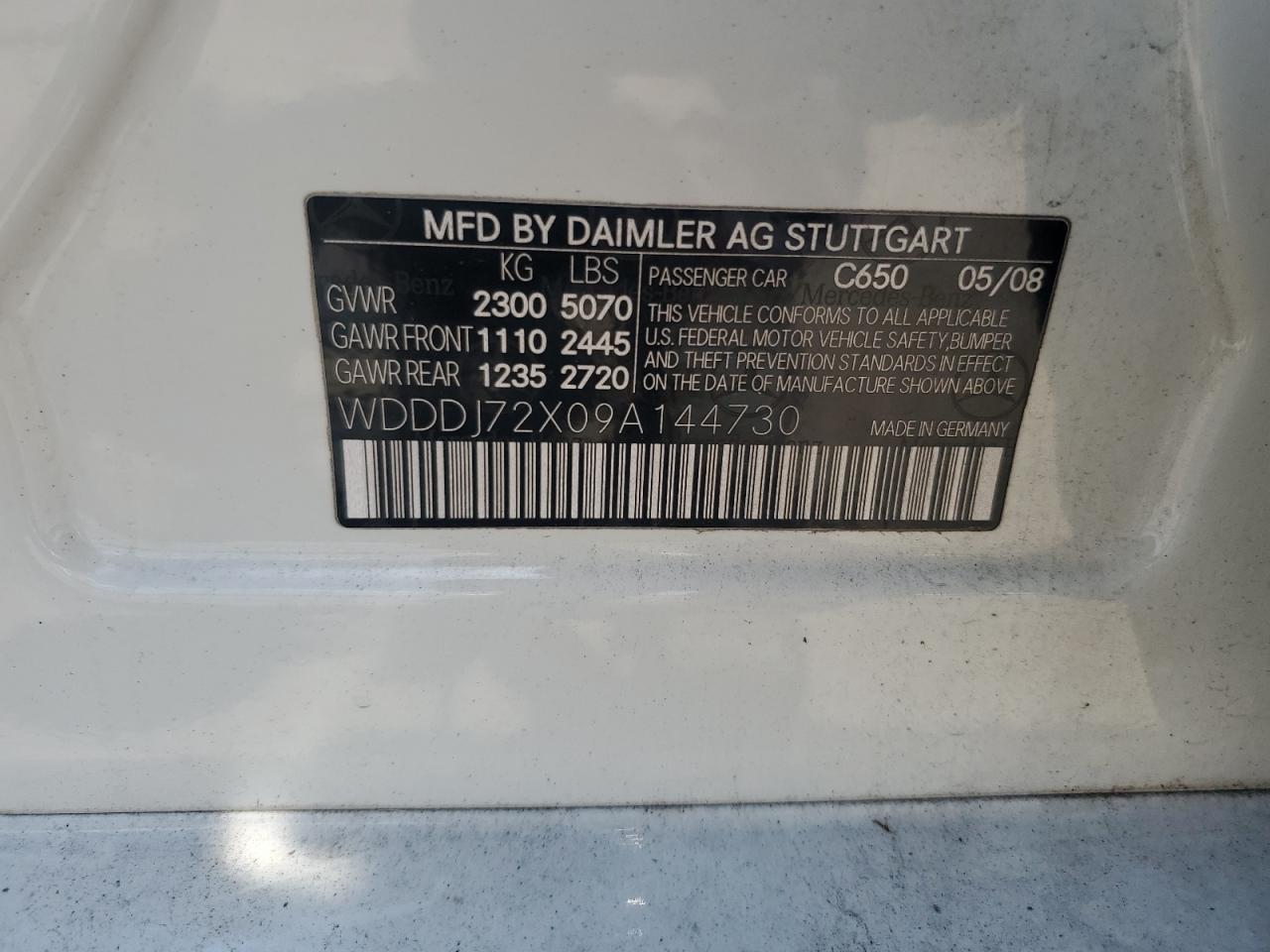 2009 Mercedes-Benz Cls 550 VIN: WDDDJ72X09A144730 Lot: 62797235