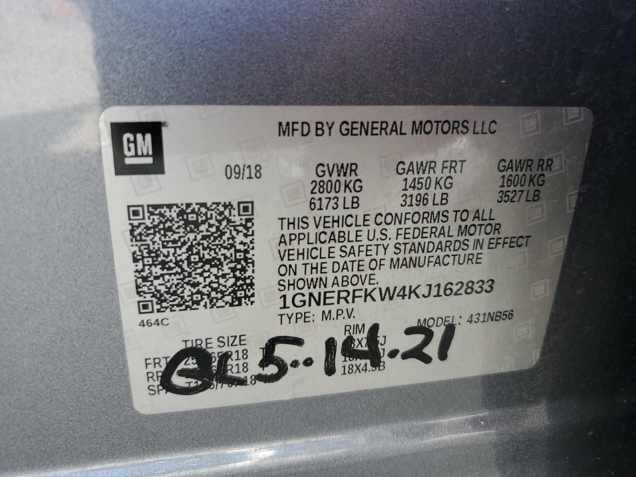 2019 Chevrolet Traverse Ls VIN: 1GNERFKW4KJ162833 Lot: 63862285