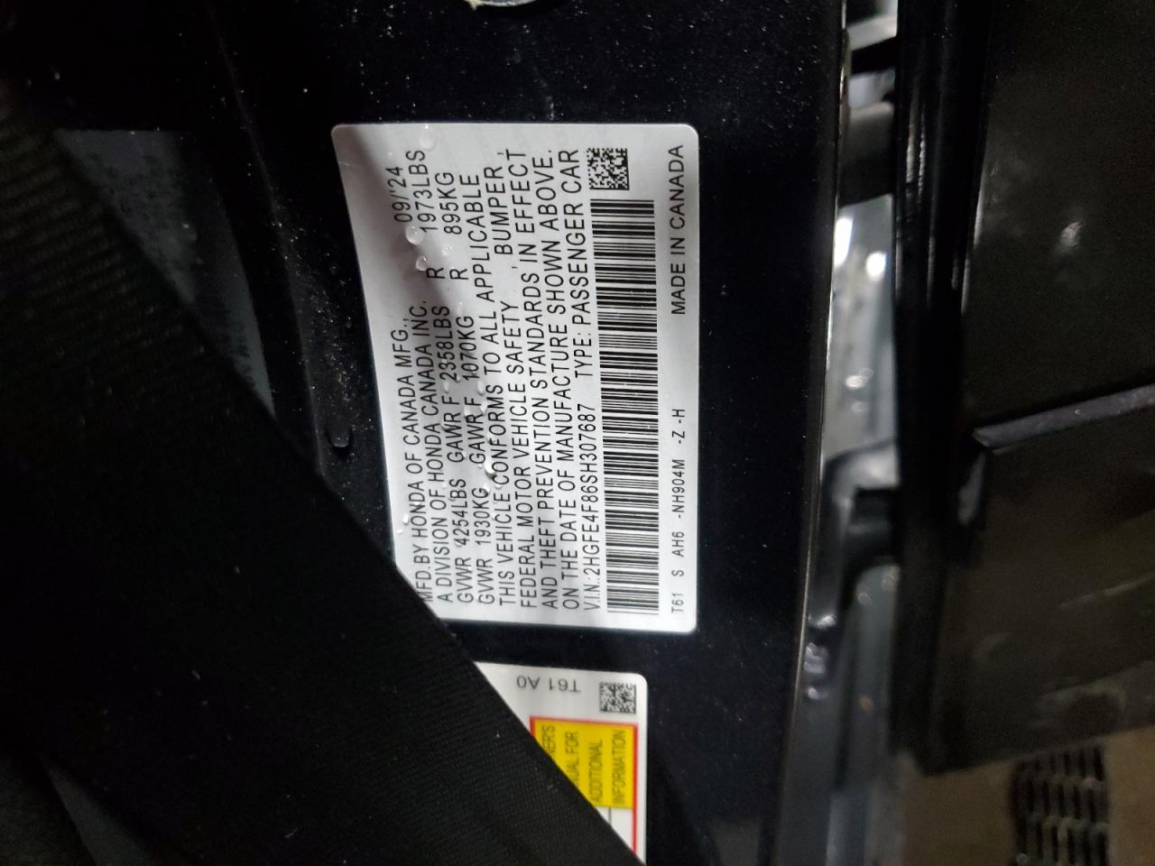 2025 Honda Civic Sport VIN: 2HGFE4F86SH307687 Lot: 63844195