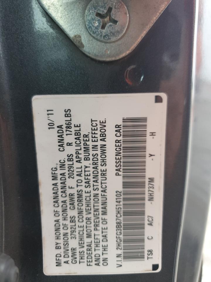 2012 Honda Civic Ex VIN: 2HGFG3B87CH514102 Lot: 65506475