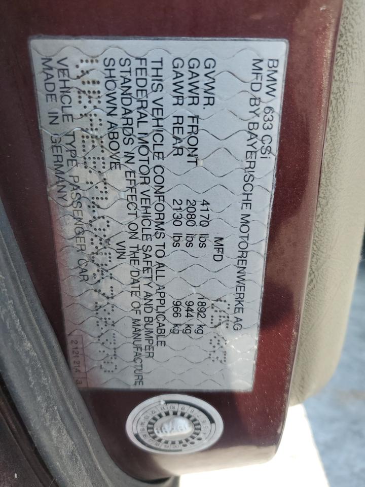 1983 BMW 633 Csi VIN: WBAEB7408D6726370 Lot: 64789375