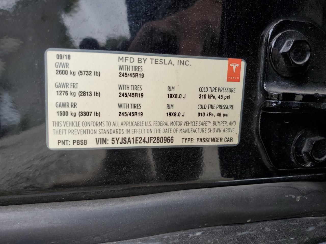 2018 Tesla Model S VIN: 5YJSA1E24JF280966 Lot: 65127235