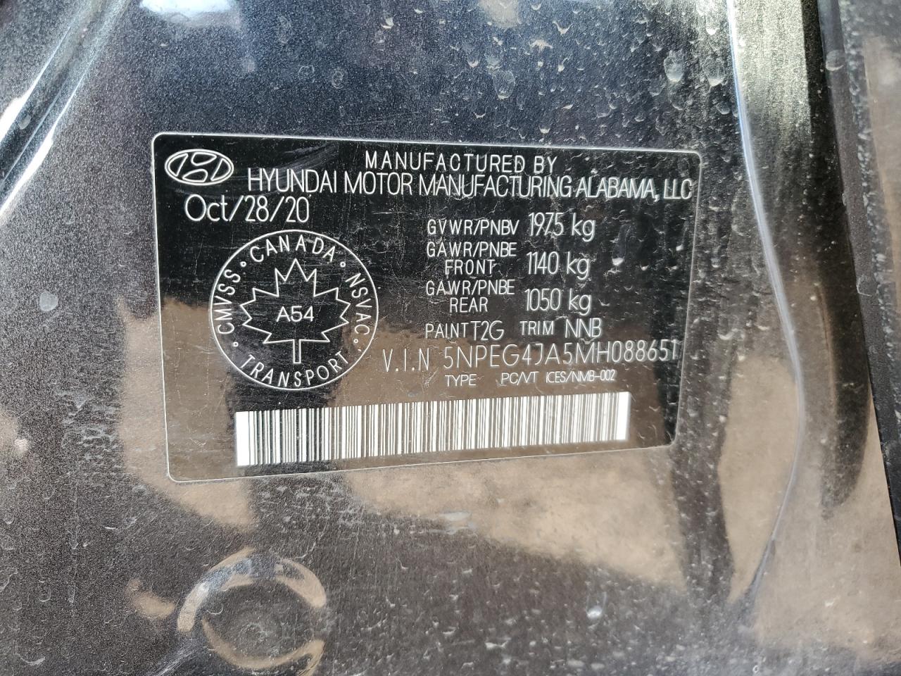 2021 Hyundai Sonata Se VIN: 5NPEG4JA5MH088651 Lot: 66038705