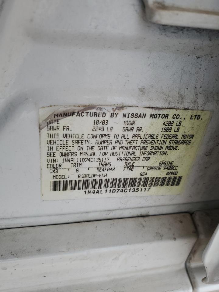 2004 Nissan Altima Base VIN: 1N4AL11D74C135117 Lot: 63344465