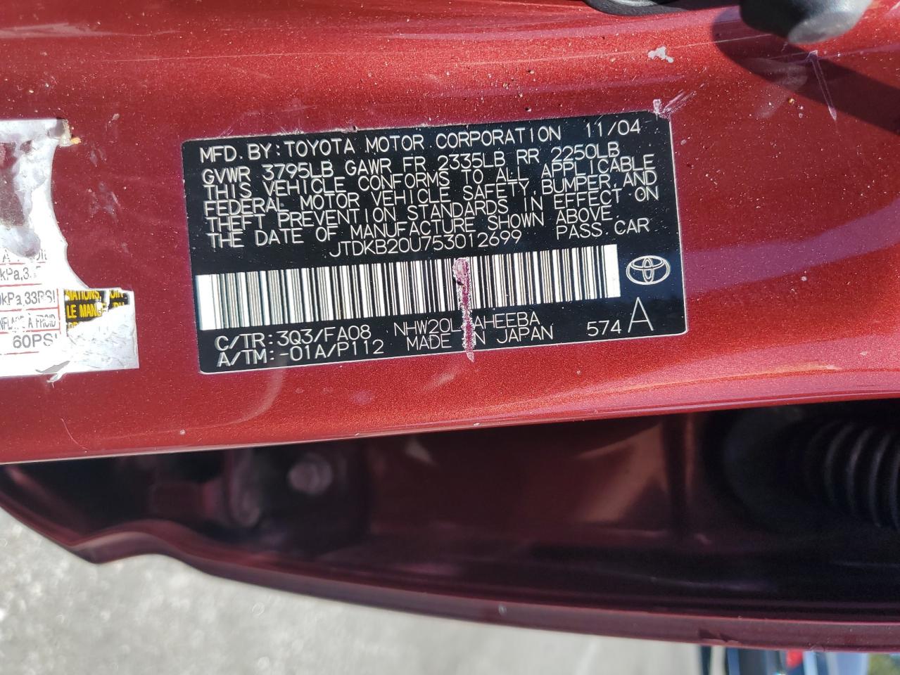 2005 Toyota Prius VIN: JTDKB20U753012699 Lot: 64077245