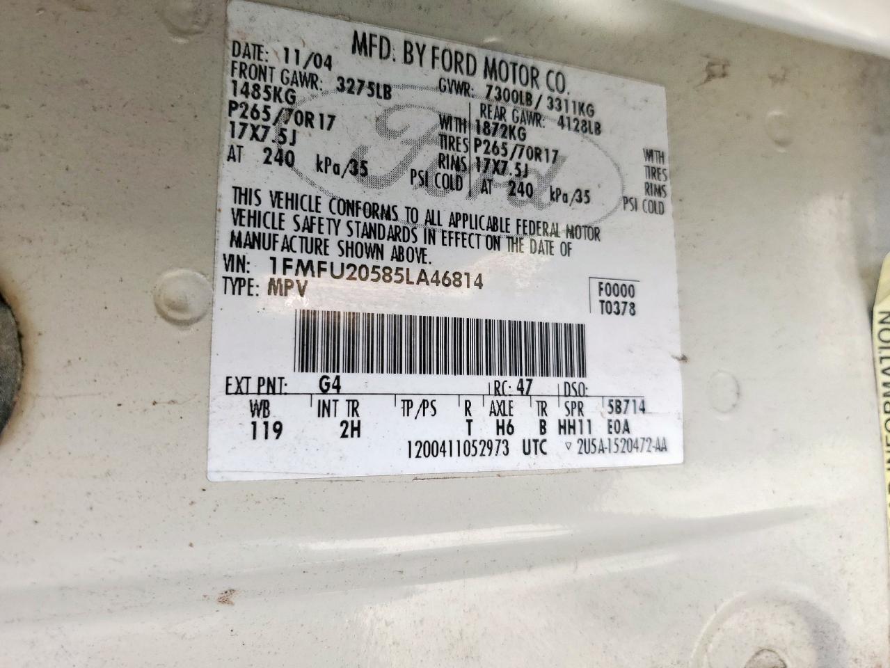 2005 Ford Expedition Limited VIN: 1FMFU20585LA46814 Lot: 66841965