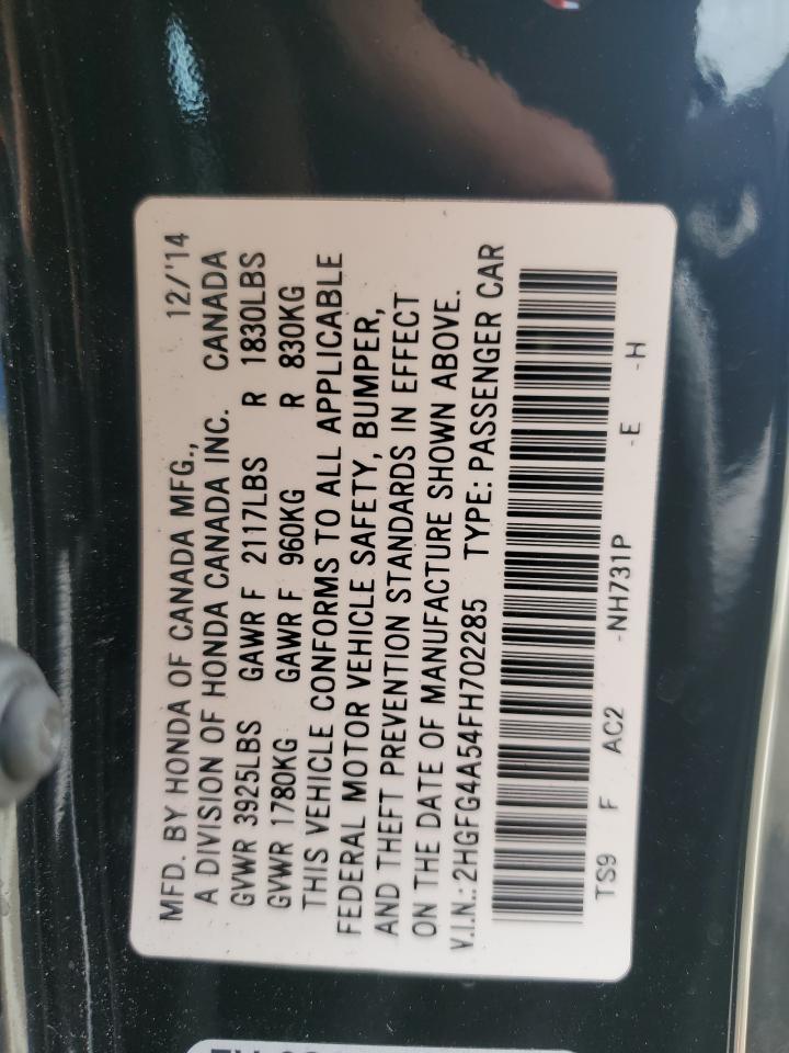 2015 Honda Civic Si VIN: 2HGFG4A54FH702285 Lot: 64812775