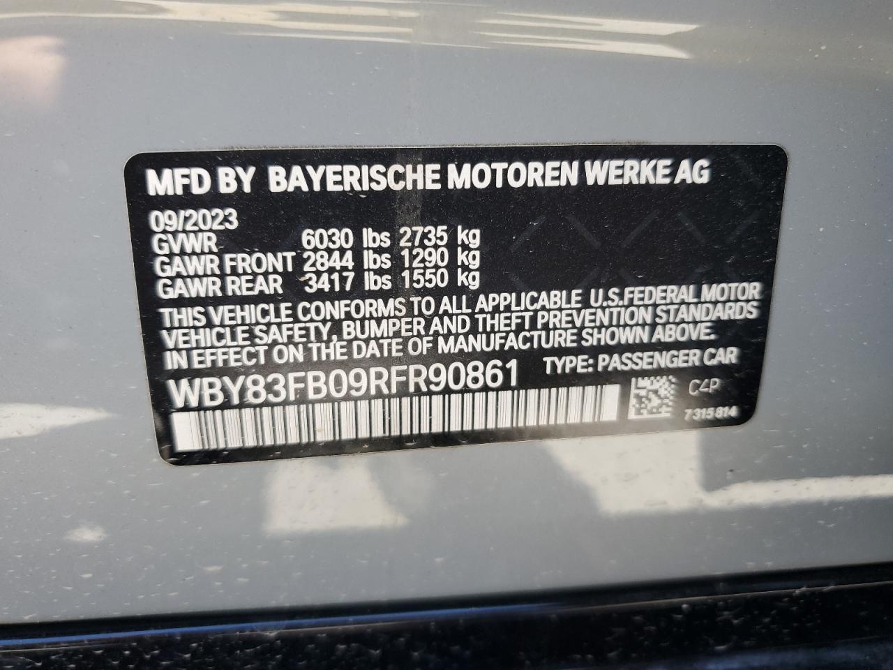 2024 BMW I4 xDrive 40 VIN: WBY83FB09RFR90861 Lot: 63312395