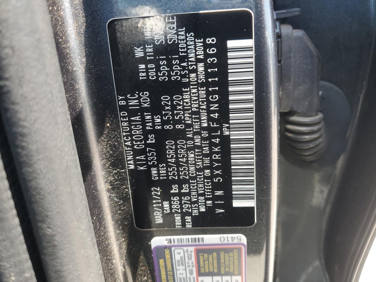 2022 Kia Sorento Sx VIN: 5XYRK4LF4NG111368 Lot: 64133565
