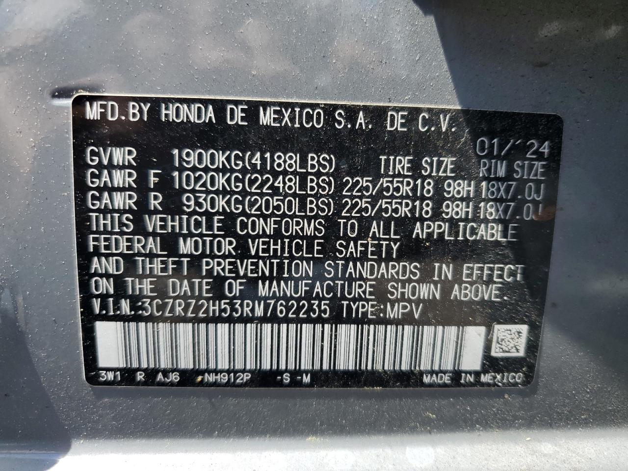 3czrz2h53rm762235 3CZRZ2H53RM762235 2024 Honda Hr-V Sport