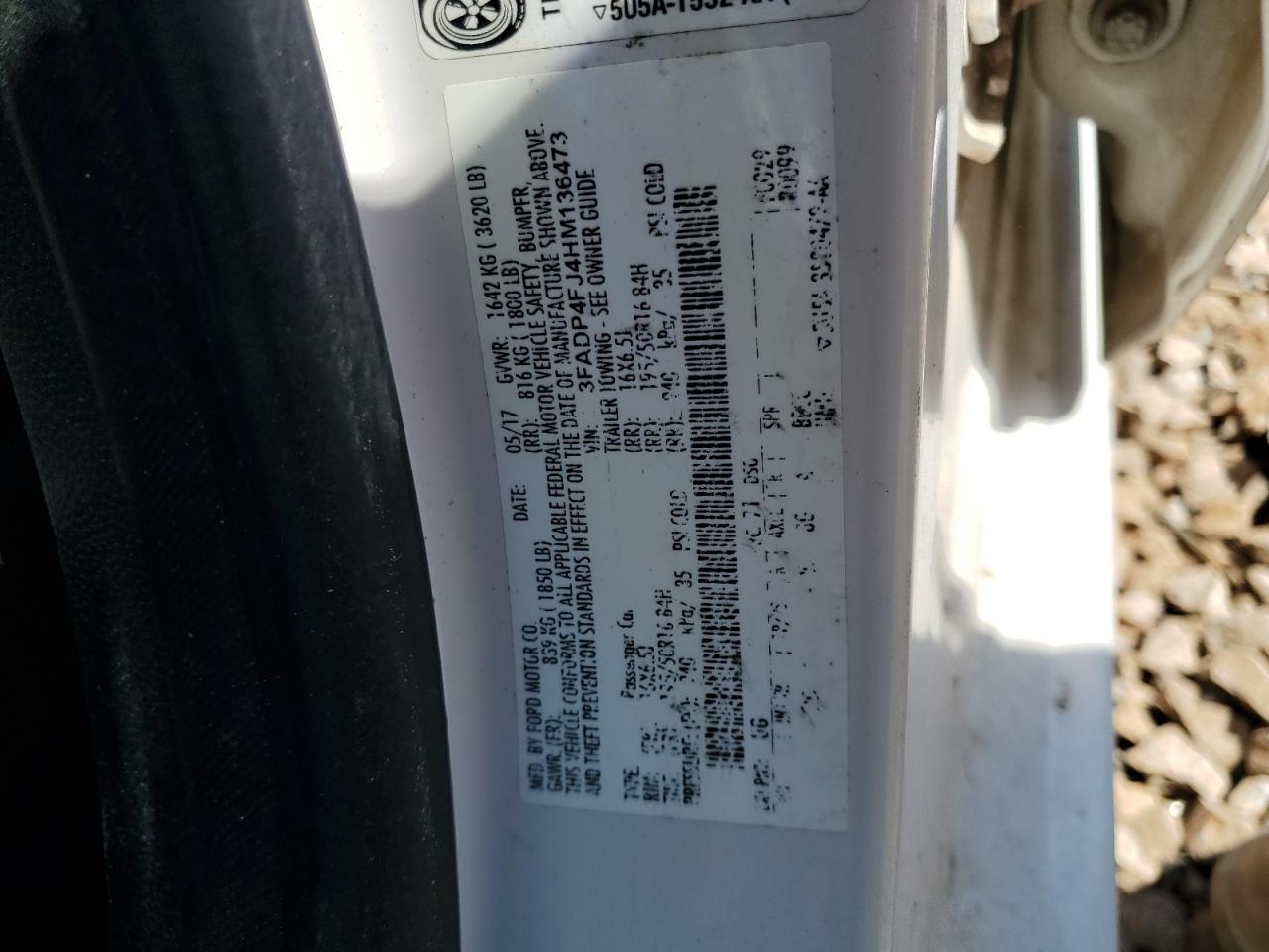 2017 Ford Fiesta Titanium VIN: 3FADP4FJ4HM136473 Lot: 66191435