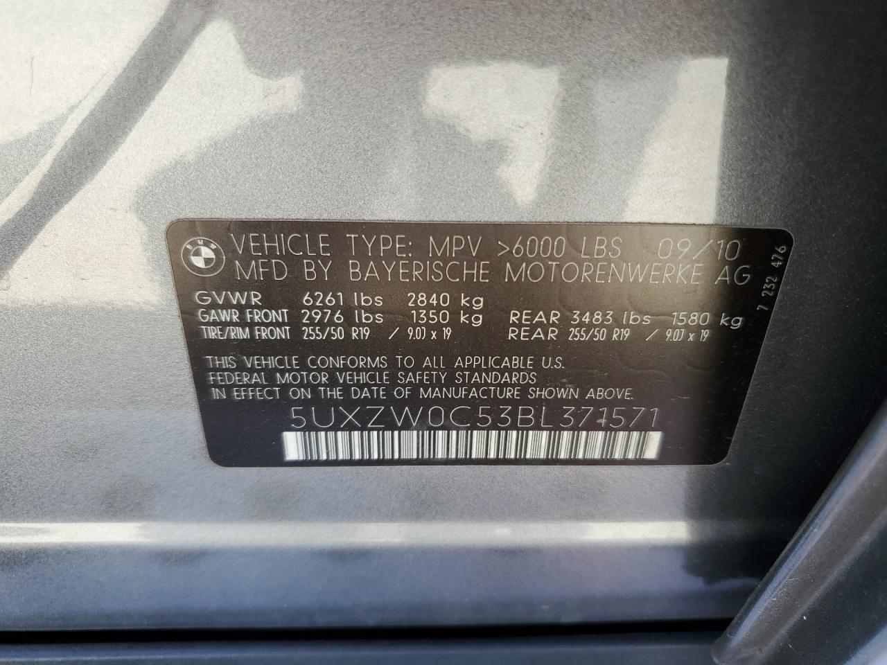 2011 BMW X5 xDrive35D VIN: 5UXZW0C53BL371571 Lot: 65283985