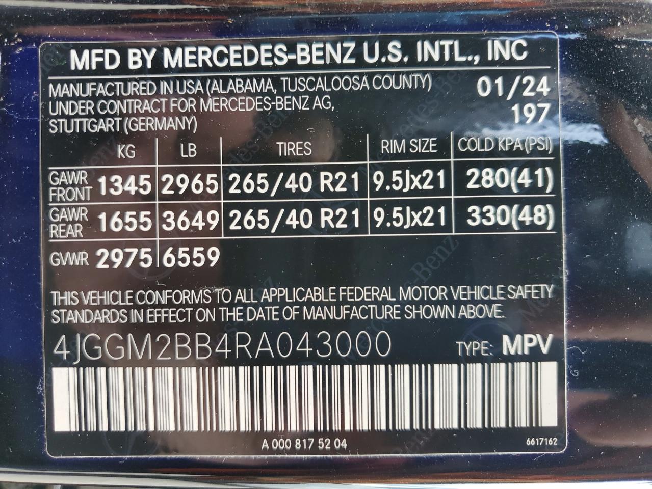 2024 Mercedes-Benz Eqe Suv 350+ VIN: 4JGGM2BB4RA043000 Lot: 64839845