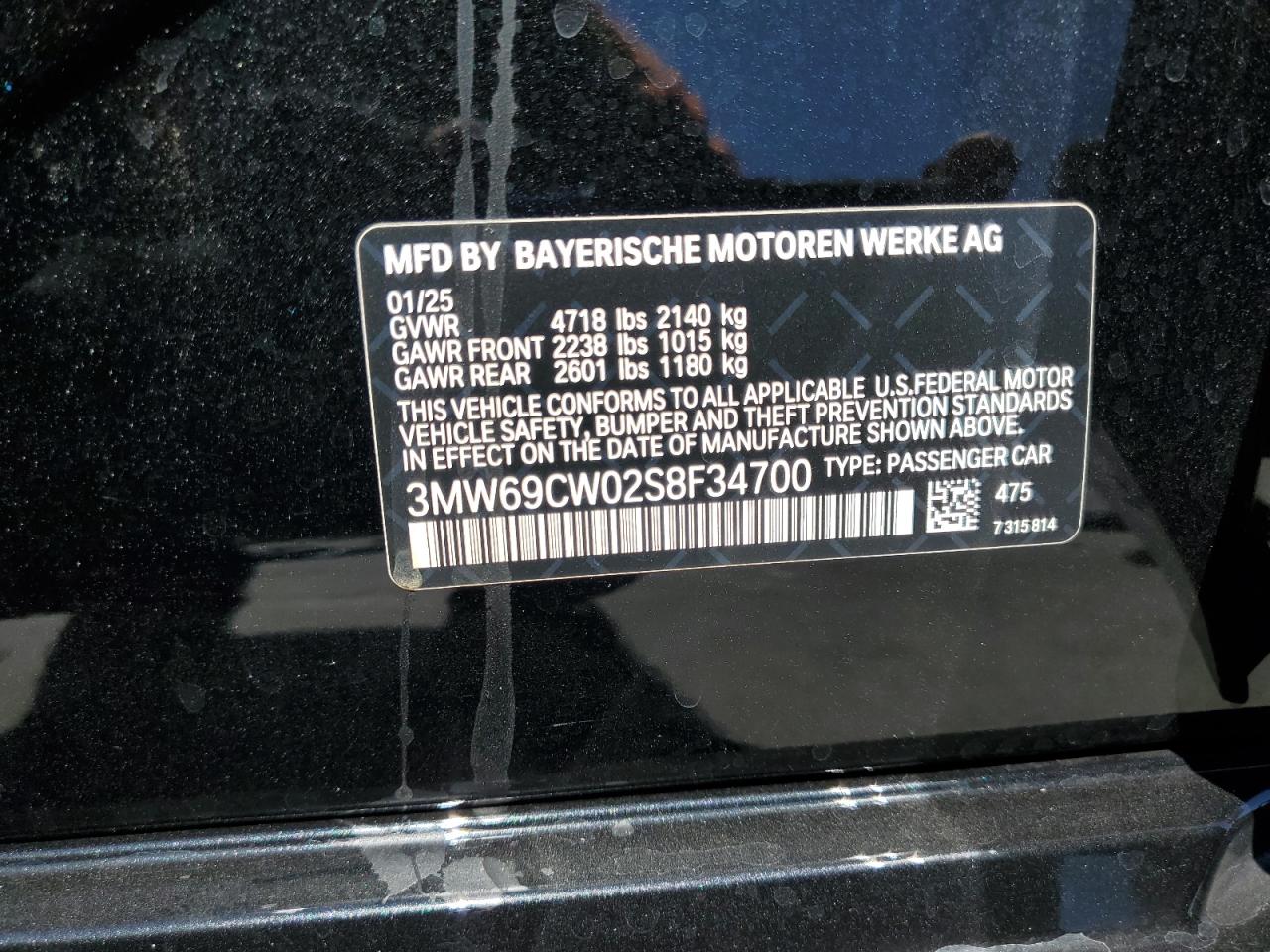 2025 BMW 330I VIN: 3MW69CW02S8F34700 Lot: 66307085