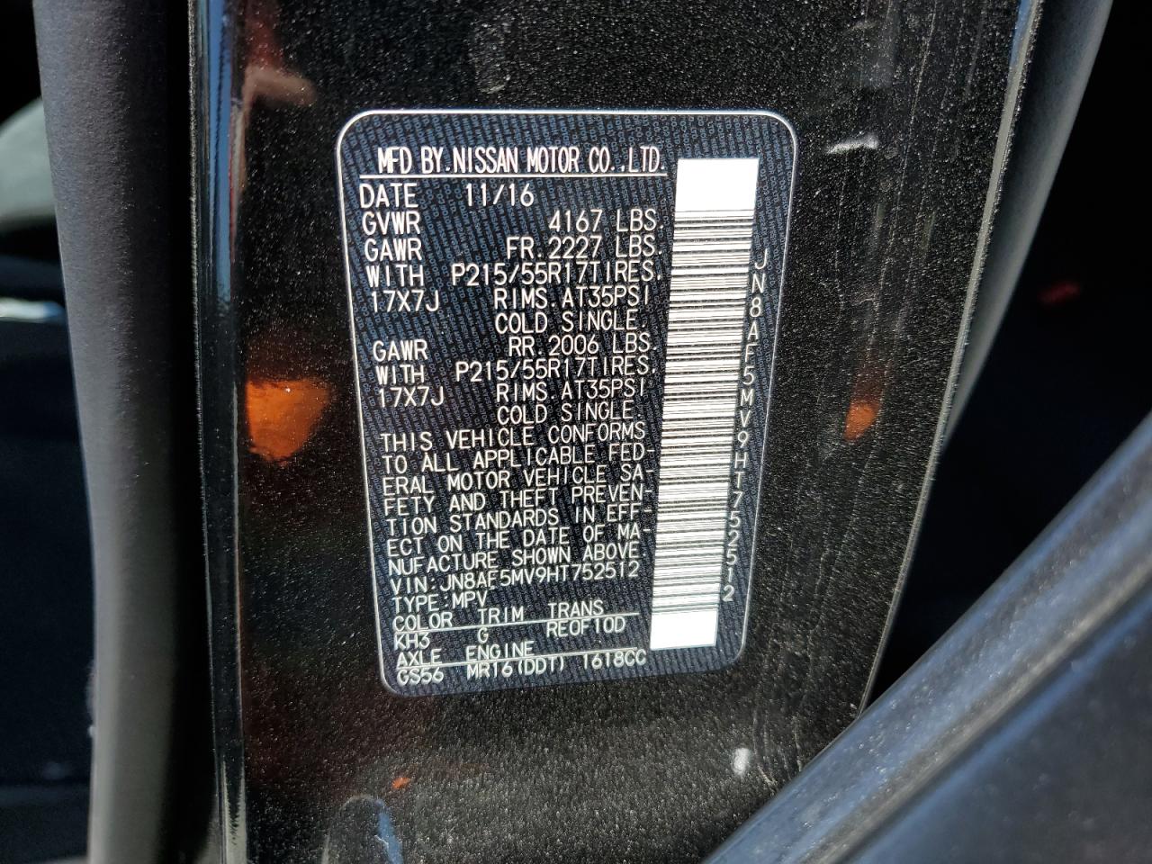 2017 Nissan Juke S VIN: JN8AF5MV9HT752512 Lot: 64116255