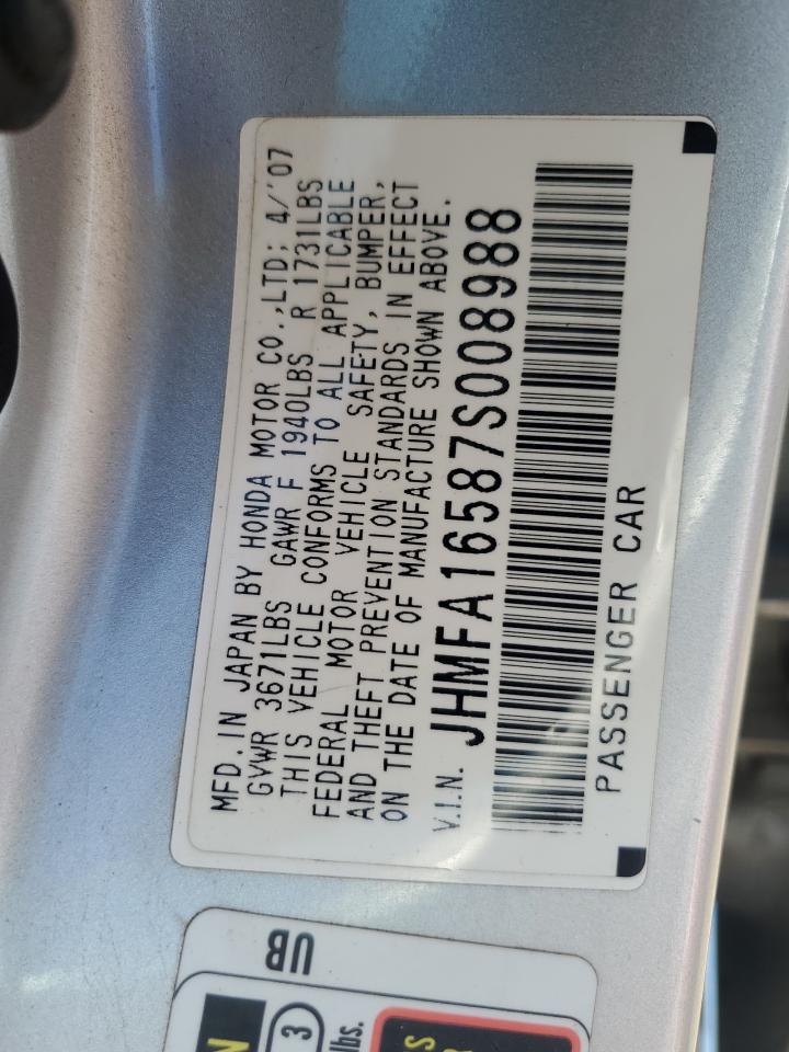 2007 Honda Civic Lx VIN: JHMFA16587S008988 Lot: 65160645