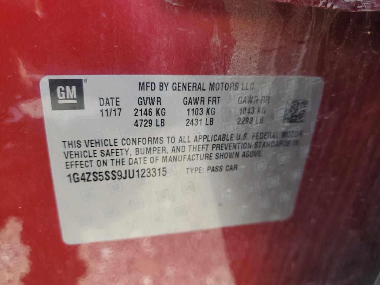 2018 Buick Lacrosse Premium VIN: 1G4ZS5SS9JU123315 Lot: 64689985