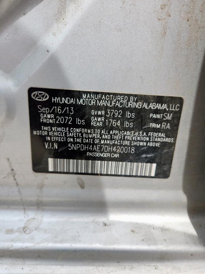 2013 Hyundai Elantra Gls VIN: 5NPDH4AE7DH420018 Lot: 63385035