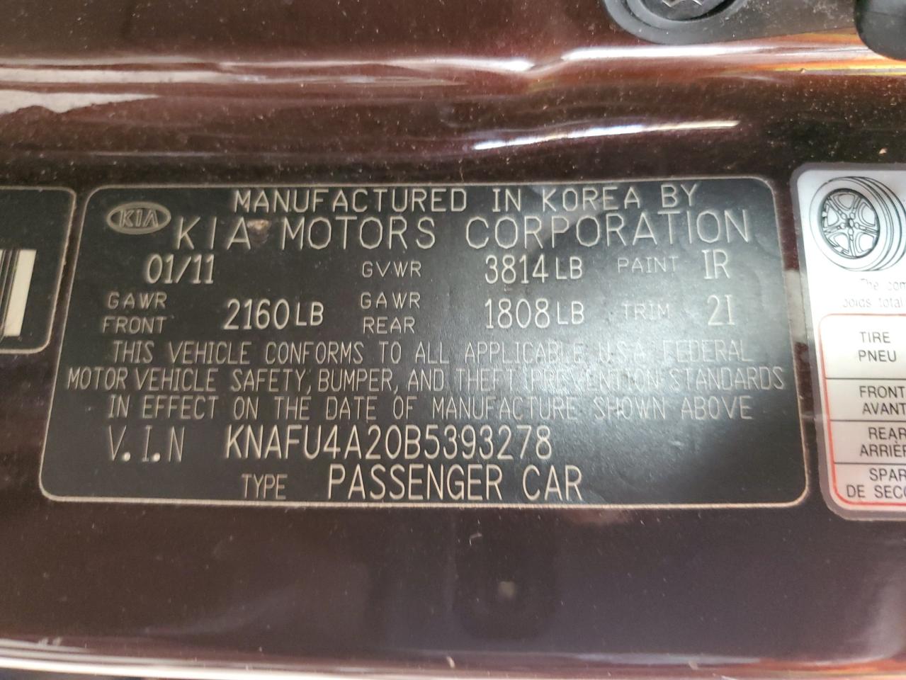 2011 Kia Forte Ex VIN: KNAFU4A20B5393278 Lot: 65205715