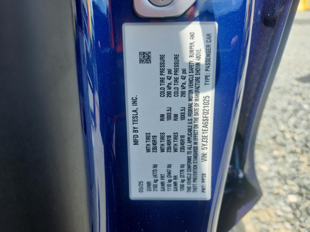 2025 Tesla Model 3 VIN: 5YJ3E1EA6SF021025 Lot: 64548505