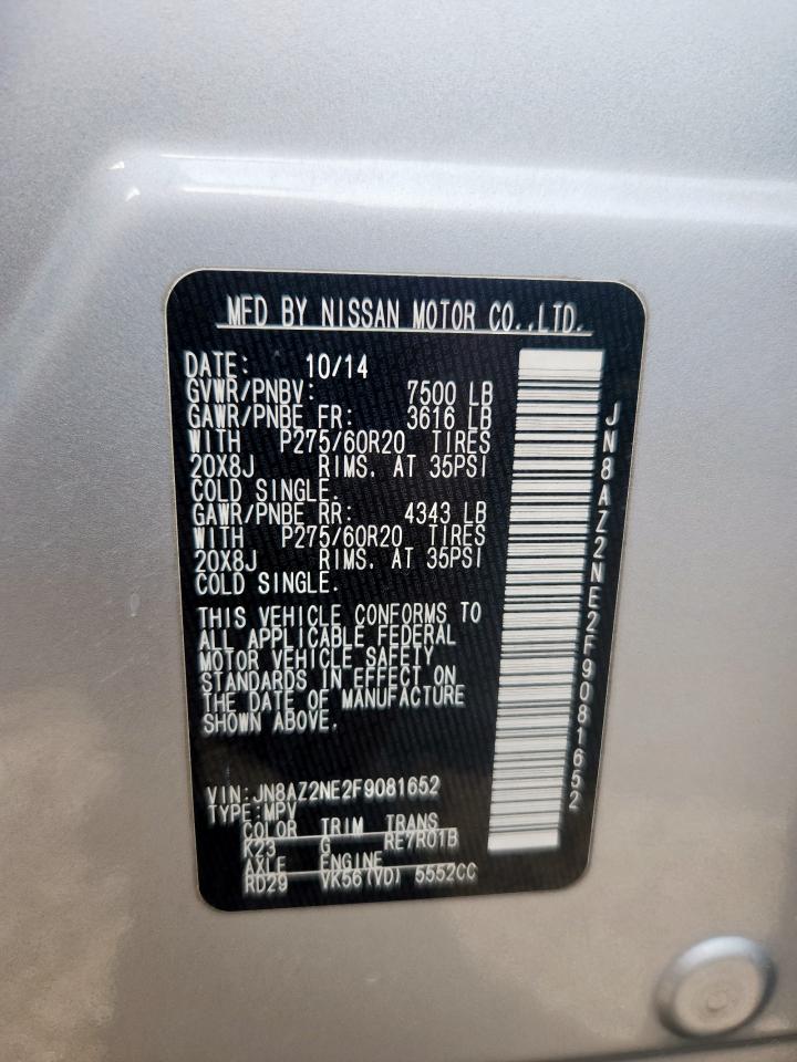 2015 Infiniti Qx80 VIN: JN8AZ2NE2F9081652 Lot: 70758295