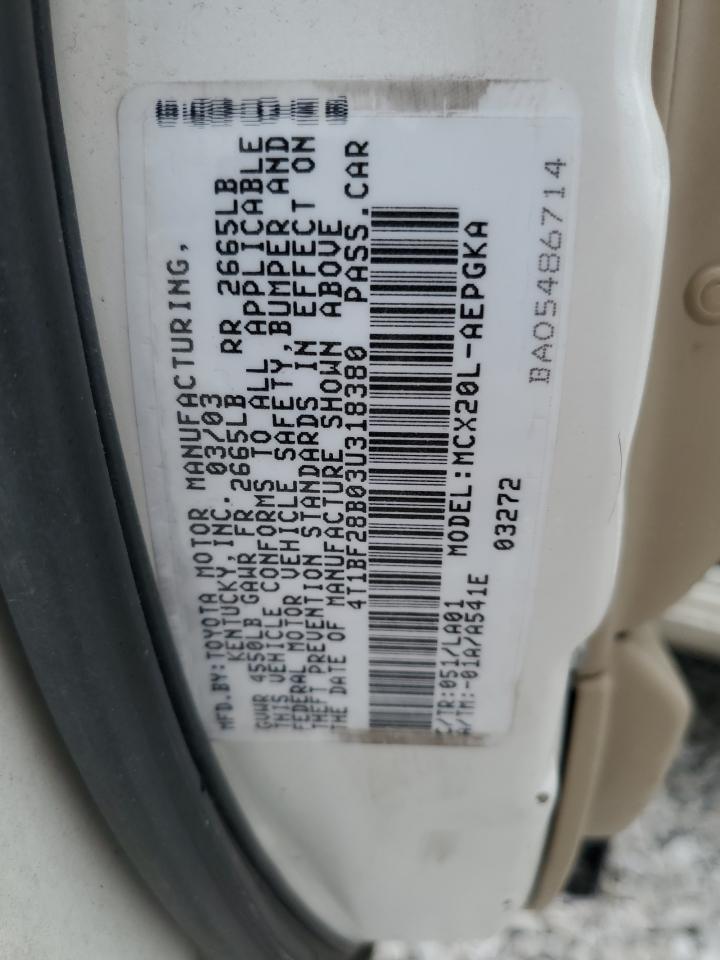 2003 Toyota Avalon Xl VIN: 4T1BF28B03U318380 Lot: 64499405