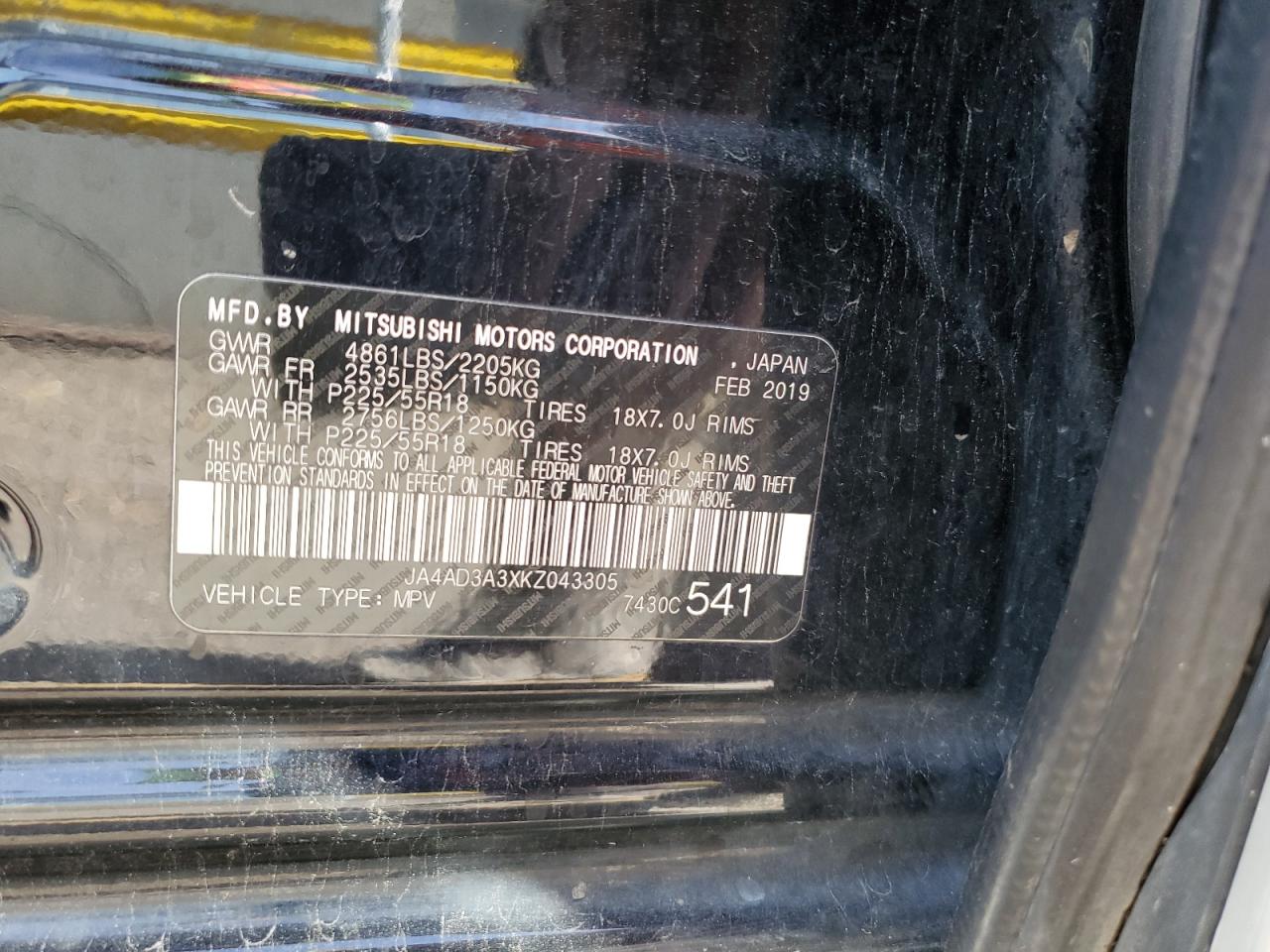 2019 Mitsubishi Outlander Se VIN: JA4AD3A3XKZ043305 Lot: 63291105