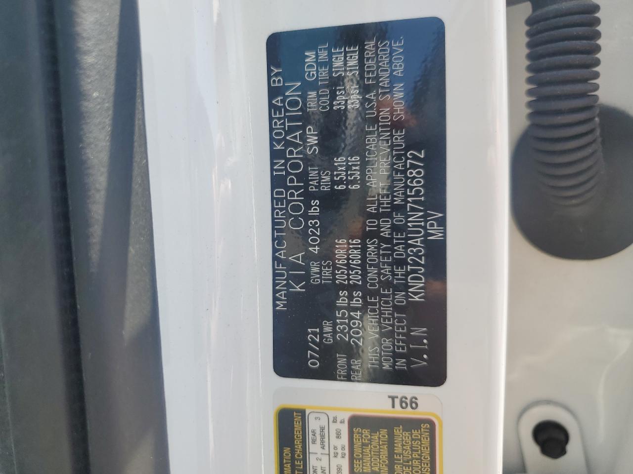 2022 Kia Soul Lx VIN: KNDJ23AU1N7156872 Lot: 63217555