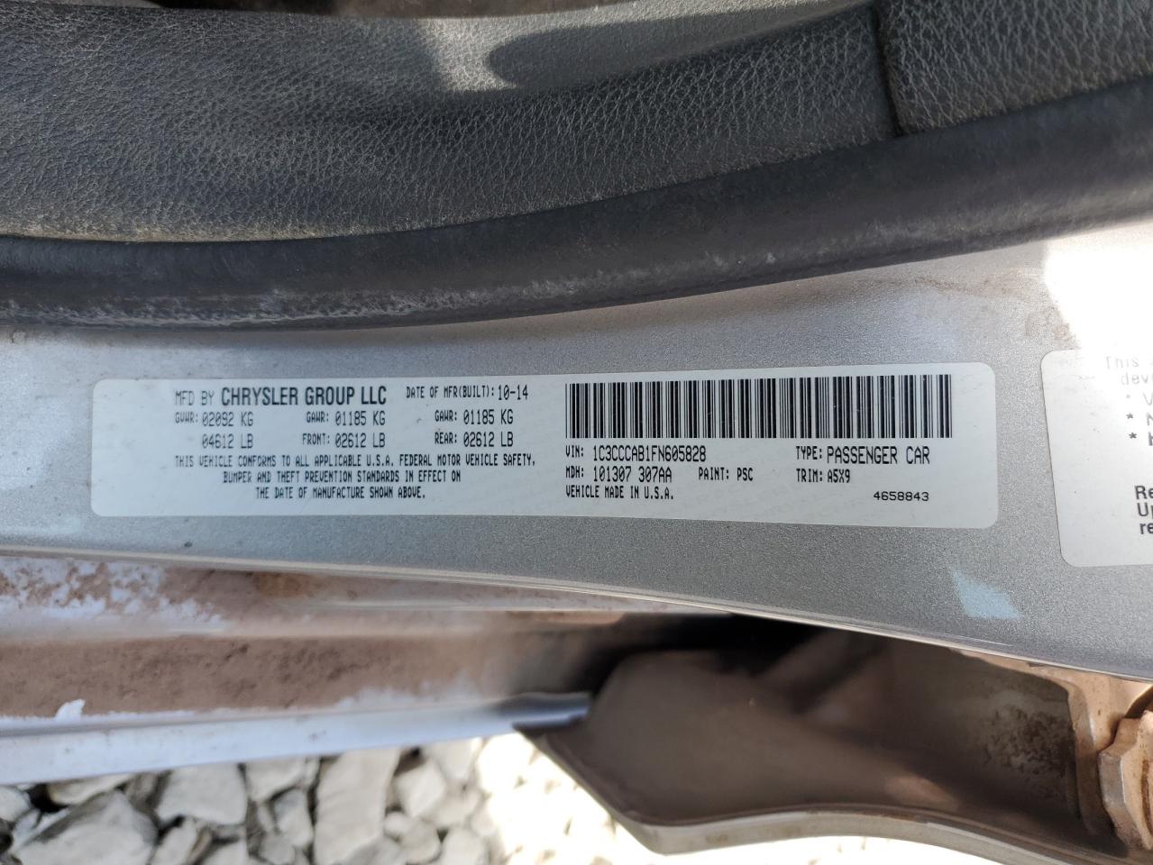 2015 Chrysler 200 Limited VIN: 1C3CCCAB1FN605828 Lot: 63738145