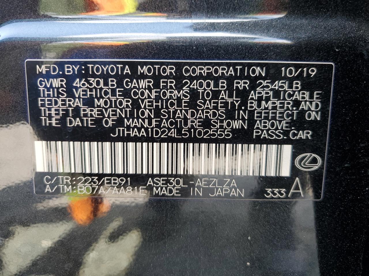 2020 Lexus Is 300 VIN: JTHAA1D24L5102555 Lot: 64051355