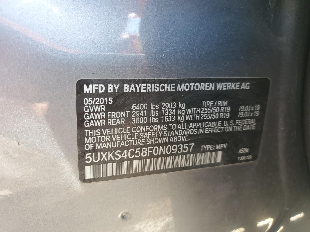 2015 BMW X5 xDrive35D VIN: 5UXKS4C58F0N09357 Lot: 64629235