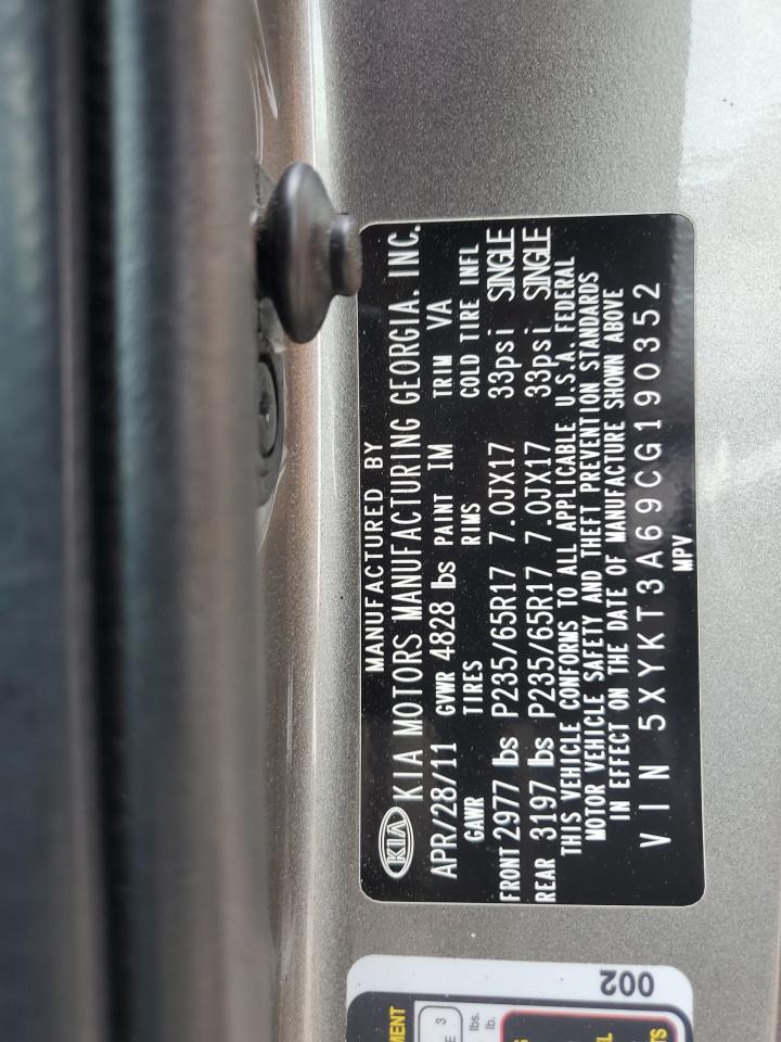 2012 Kia Sorento Base VIN: 5XYKT3A69CG190352 Lot: 61639735
