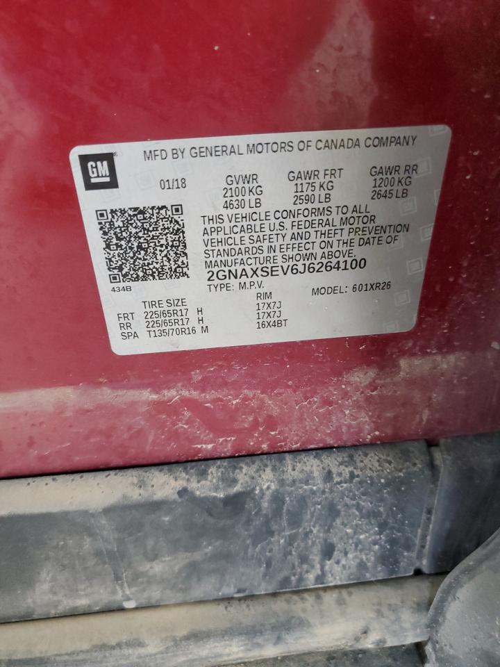 2018 Chevrolet Equinox Lt VIN: 2GNAXSEV6J6264100 Lot: 64184585