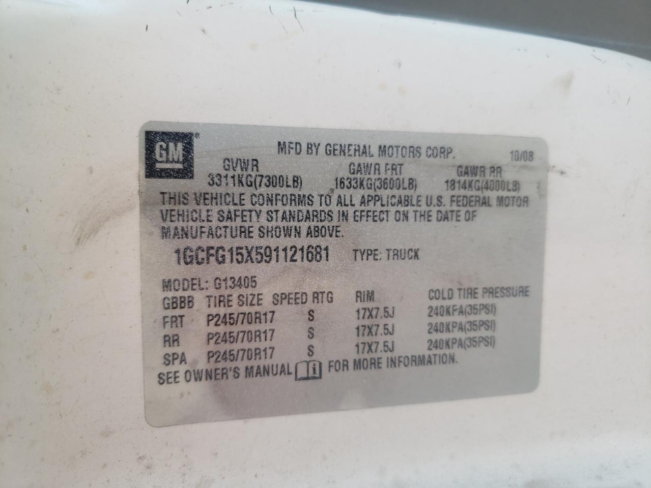 2009 Chevrolet Express G1500 VIN: 1GCFG15X591121681 Lot: 64697425